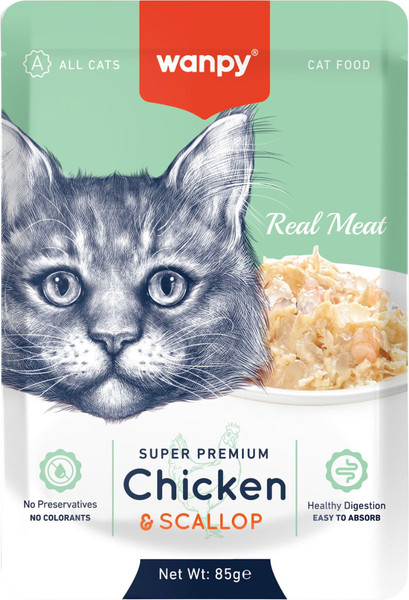 Влажный корм для кошек Wanpy Cat Кусочки курицы и гребешки - фото
