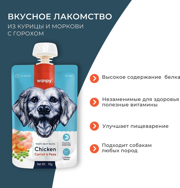 Лакомство для собак Wanpy Мясное пюре из курицы