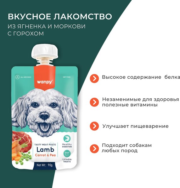 Лакомство для собак Wanpy Мясное пюре из ягненка