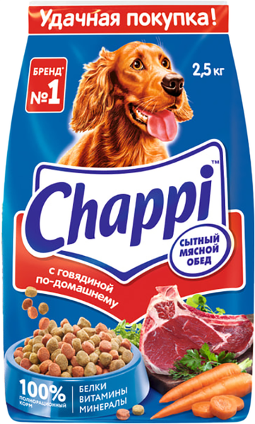 Сухой корм для собак Chappi Всех пород Сытный мясной обед. С говядиной по-домашнему - фото