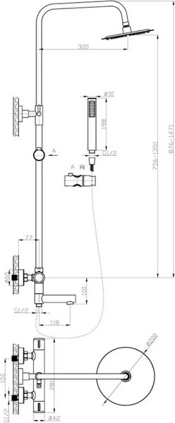 Душевая система со смесителем AV Engineering AVTHS2-P42-725A