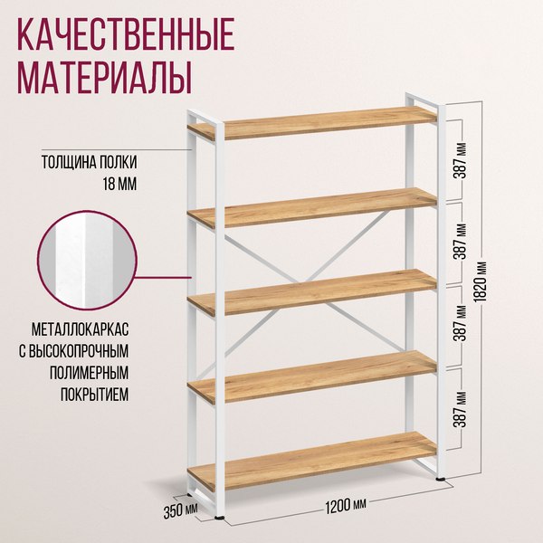Стеллаж Millwood Лофт 120х35х182 / СН-4 Л