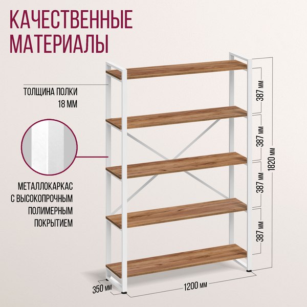 Стеллаж Millwood Лофт 120х35х182 / СН-4 Л