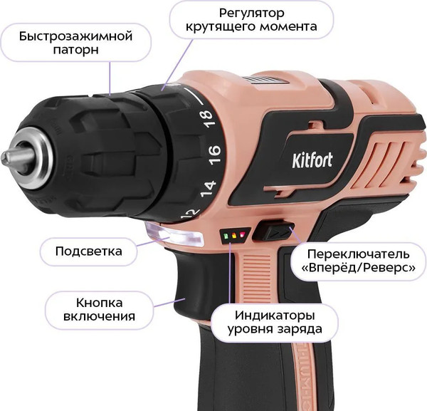 Аккумуляторная дрель-шуруповерт Kitfort КТ-6493