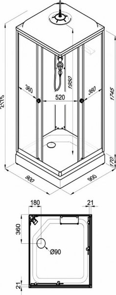 Душевая кабина Maroni Moon SQ90L-DRN-DN4