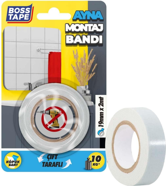 Скотч двухсторонний Boss Tape Вспененный для зеркал влагостойкий 19мм / MMT19x2