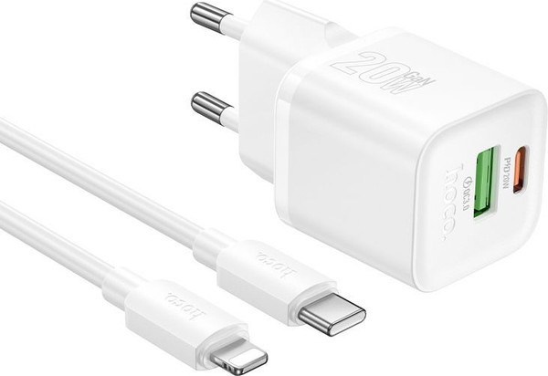 Зарядное устройство сетевое Hoco N65 + кабель Ligthing-Type-C белый - фото