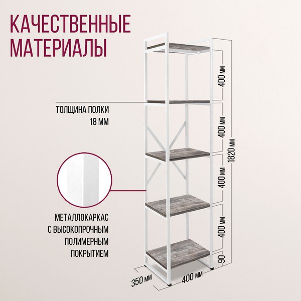 Стеллаж Millwood Лофт 400х350х1820 / СН-2 L