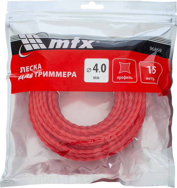 Леска для триммера MTX Витой квадрат 4мм / 96869