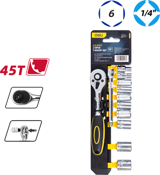 Набор головок слесарных Deli EDL0012T