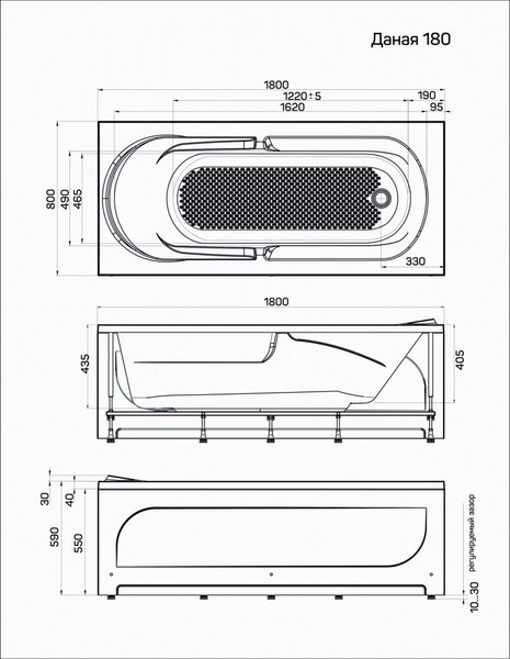 Ванна акриловая 1Марка Danaya 180х80