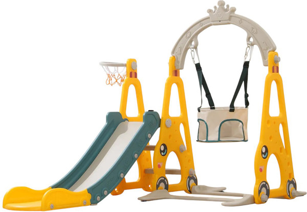 Горка-комплекс UNIX Kids Funny Car с качелями / ppslsw138yel - фото