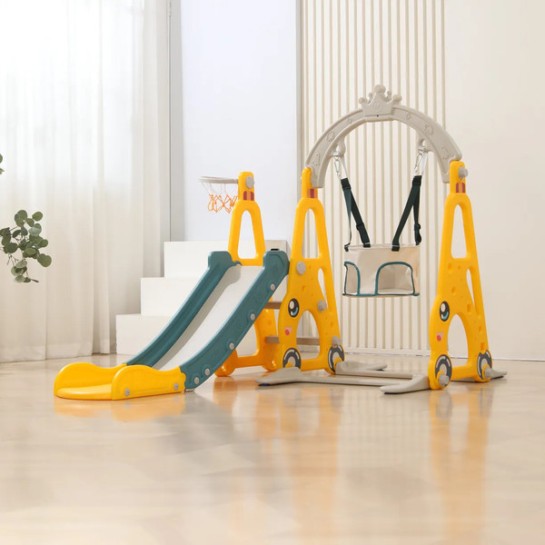 Горка-комплекс UNIX Kids Funny Car с качелями / ppslsw138yel