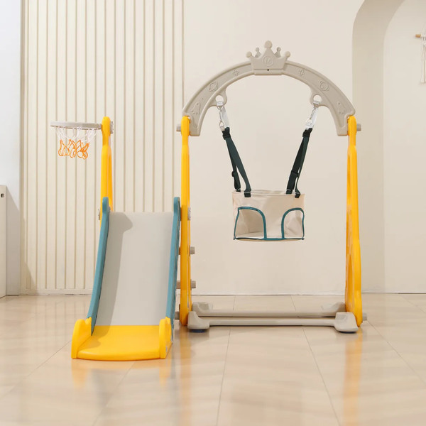 Горка-комплекс UNIX Kids Funny Car с качелями / ppslsw138yel