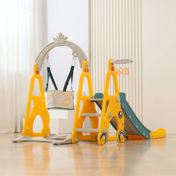 Горка-комплекс UNIX Kids Funny Car с качелями / ppslsw138yel