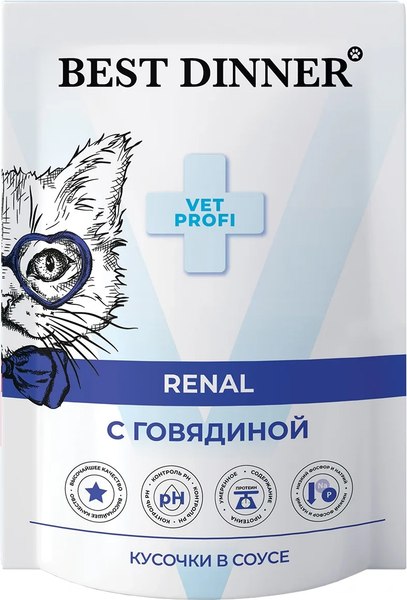 Влажный ветеринарный корм для кошек Best Dinner Vet Profi Renal кусочки в соусе с говядиной - фото