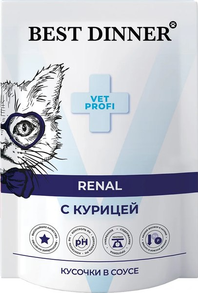 Влажный ветеринарный корм для кошек Best Dinner Vet Profi Renal кусочки в соусе с курицей - фото