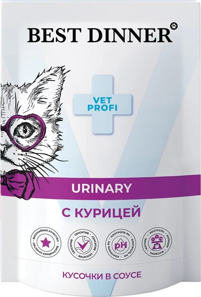 Влажный ветеринарный корм для кошек Best Dinner Vet Profi Urinary кусочки в соусе с курицей - фото