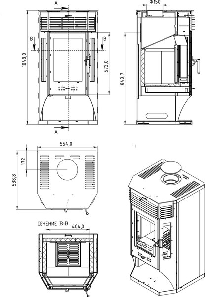 Печь-камин Мета-бел АОТ 9.0-01 (в модификации Москва 9)