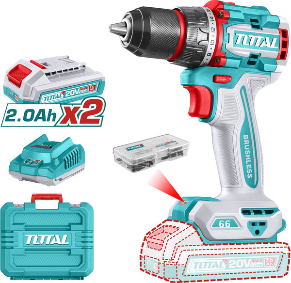 Аккумуляторная дрель-шуруповерт TOTAL TDLI20668 - фото