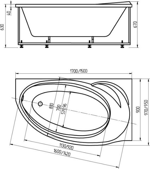 Ванна акриловая Aquatek Бетта 150x95 R