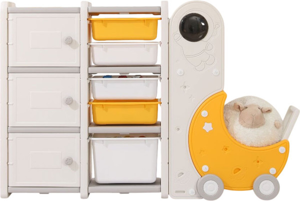 Стеллаж игровой UNIX Kids Moon 8 3 полки + 5 ящиков / pptsmoon8yel - фото