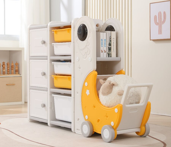 Стеллаж игровой UNIX Kids Moon 8 3 полки + 5 ящиков / pptsmoon8yel