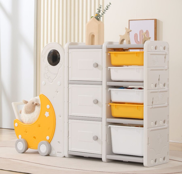 Стеллаж игровой UNIX Kids Moon 8 3 полки + 5 ящиков / pptsmoon8yel