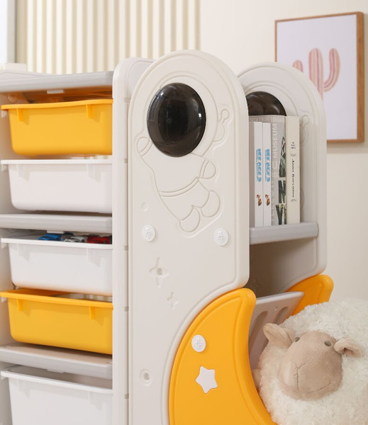 Стеллаж игровой UNIX Kids Moon 8 3 полки + 5 ящиков / pptsmoon8yel