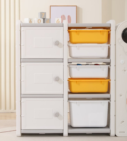 Стеллаж игровой UNIX Kids Moon 8 3 полки + 5 ящиков / pptsmoon8yel