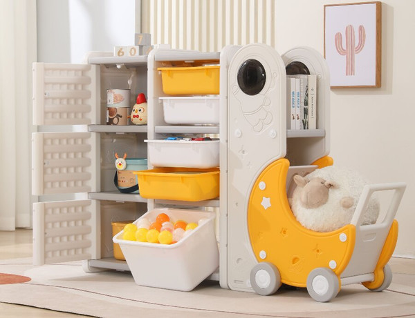 Стеллаж игровой UNIX Kids Moon 8 3 полки + 5 ящиков / pptsmoon8yel