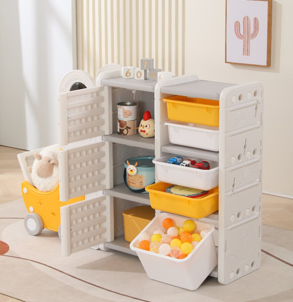 Стеллаж игровой UNIX Kids Moon 8 3 полки + 5 ящиков / pptsmoon8yel