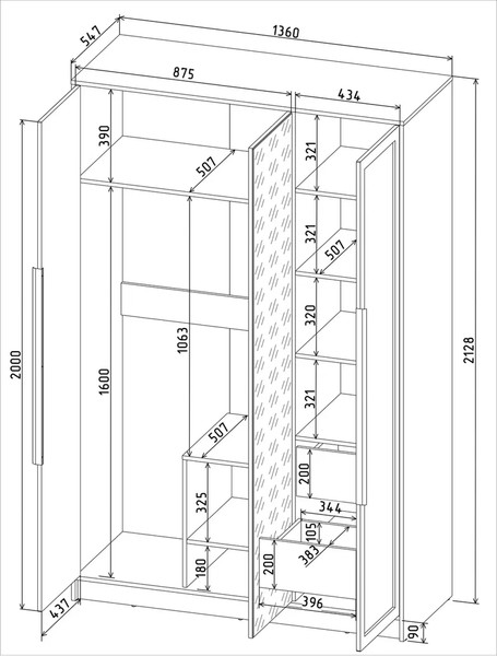 Шкаф Интерлиния Концепт Тренд КТ-Ш3(з)