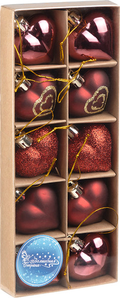 Набор елочных игрушек Волшебная страна Сердечки бордовые / 110446 - фото