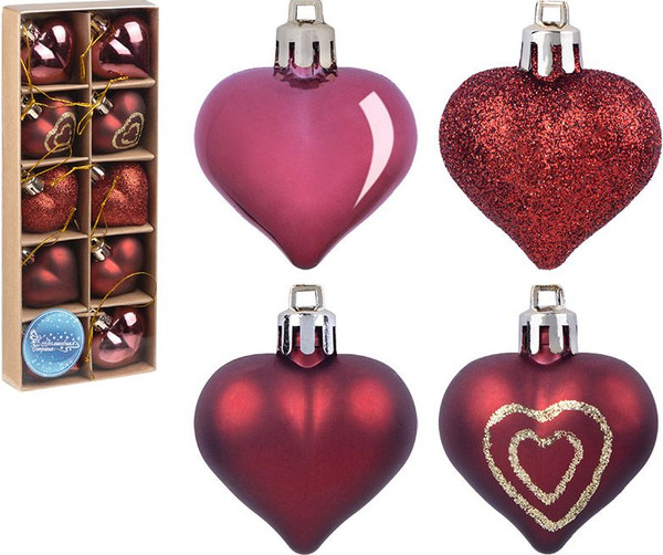 Набор елочных игрушек Волшебная страна Сердечки бордовые / 110446
