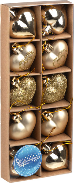 Набор елочных игрушек Волшебная страна Сердечки золотые / 110444 - фото