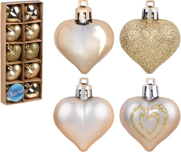 Набор елочных игрушек Волшебная страна Сердечки золотые / 110444