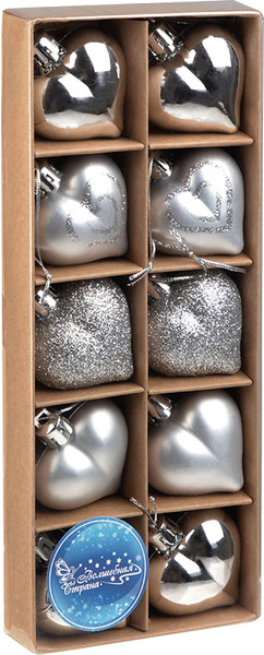 Набор елочных игрушек Волшебная страна Сердечки серебряные 110445 - фото