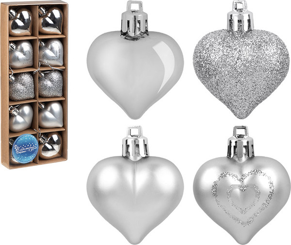 Набор елочных игрушек Волшебная страна Сердечки серебряные 110445