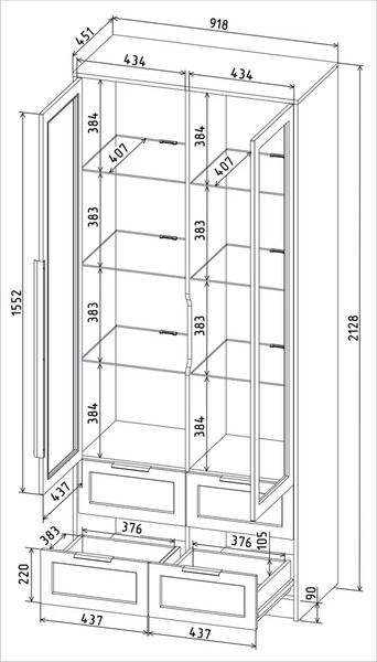 Шкаф с витриной Интерлиния Концепт Тренд КТ-ШВ2 с подсветкой