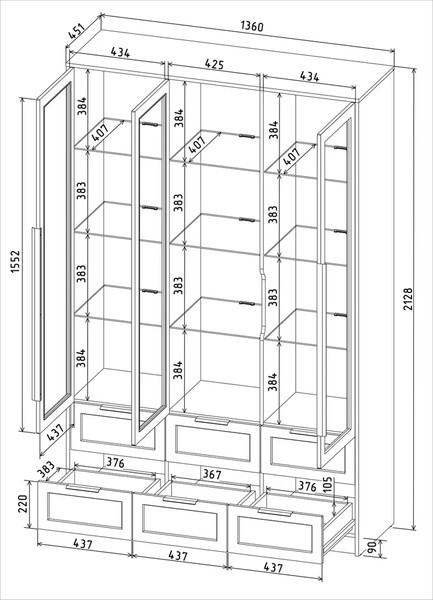 Шкаф с витриной Интерлиния Концепт Тренд КТ-ШВ3 с подсветкой