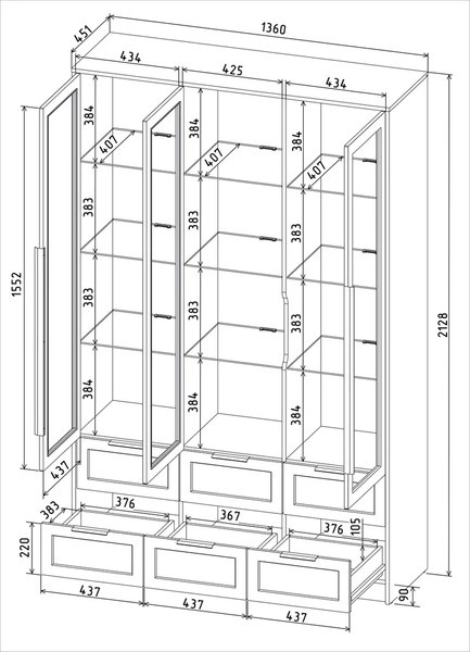 Шкаф с витриной Интерлиния Концепт Тренд КТ-ШВ3