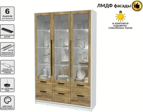 Шкаф с витриной Интерлиния Концепт Тренд КТ-ШВ3 с подсветкой