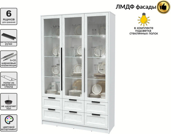 Шкаф с витриной Интерлиния Концепт Тренд КТ-ШВ3 с подсветкой