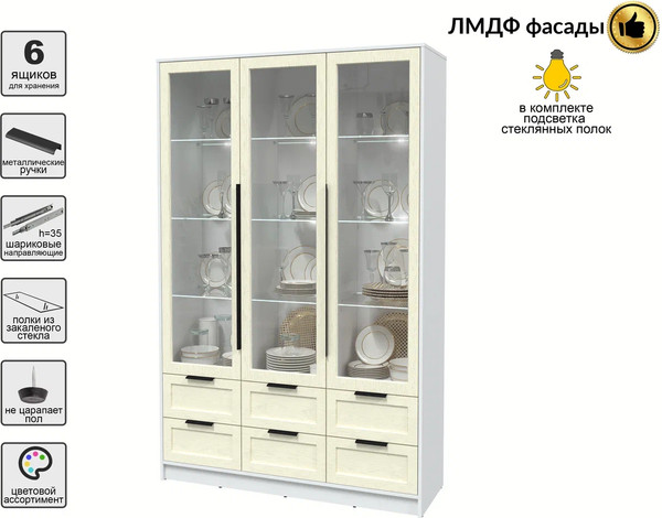 Шкаф с витриной Интерлиния Концепт Тренд КТ-ШВ3 с подсветкой