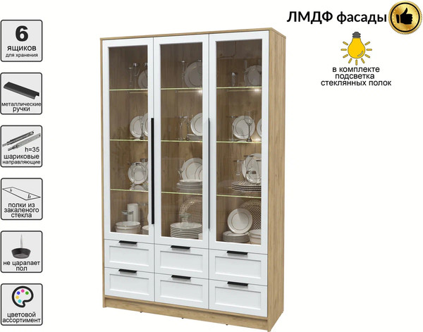 Шкаф с витриной Интерлиния Концепт Тренд КТ-ШВ3 с подсветкой