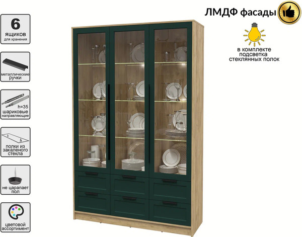 Шкаф с витриной Интерлиния Концепт Тренд КТ-ШВ3 с подсветкой