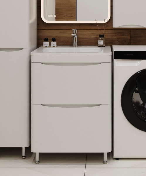 Тумба с умывальником Symbolite Бергамо мини 60 Люкс Plus 2 ящика + Каре Люкс Мини 60х35 - фото