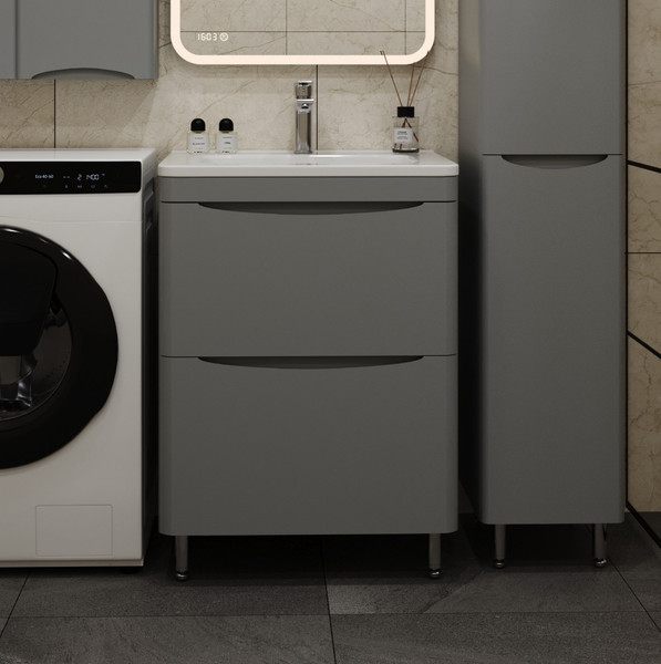 Тумба с умывальником Symbolite Бергамо мини 60 Люкс Plus 2 ящика + Каре Люкс Мини 60х35 - фото