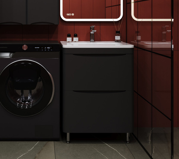 Тумба с умывальником Symbolite Бергамо мини 60 Люкс Plus 2 ящика + Каре Люкс Мини 60х35 - фото